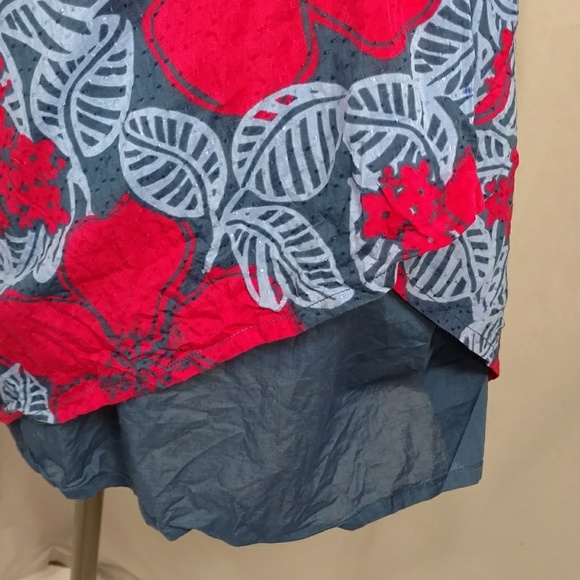 Red Blue Sundress XL Cotton Silk Bright Mini Dress - Picture 6 of 8